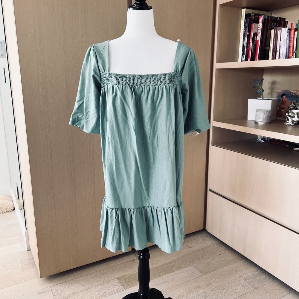 NWT | Missguided | Linen Frill Hem Smock Dress | Size 4 | Green